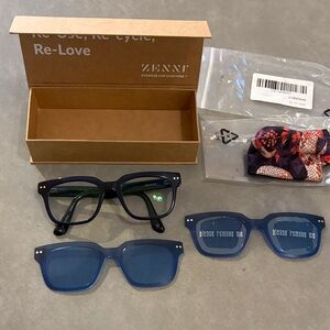 Zenni Navy Blue Glasses With Magnetic Clip On Sunglasses